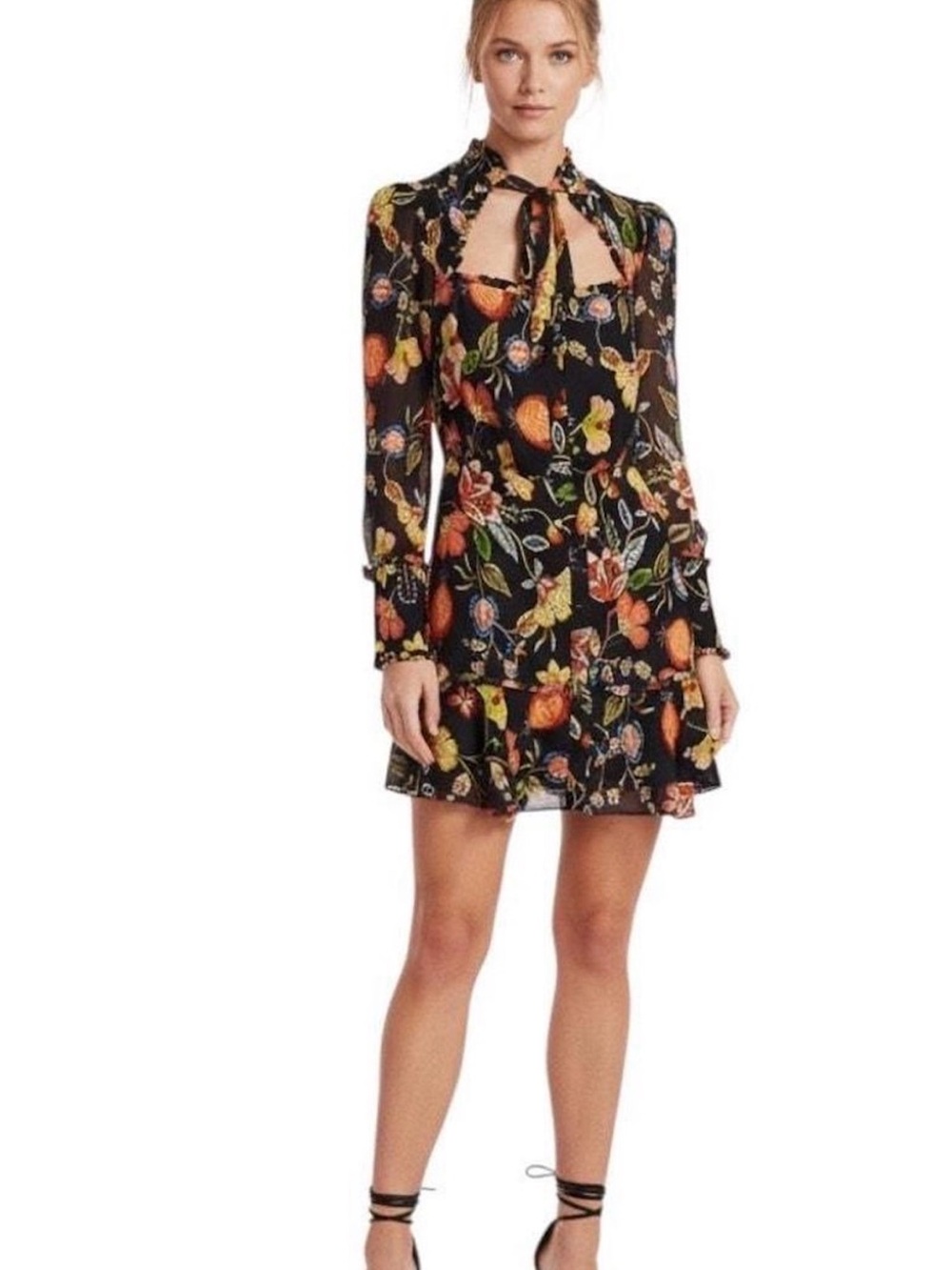 Alexis Black Floral Tie-Neck Mini Dress